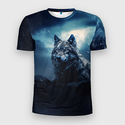 Мужская спорт-футболка Волк ночью / 3D-принт – фото 1