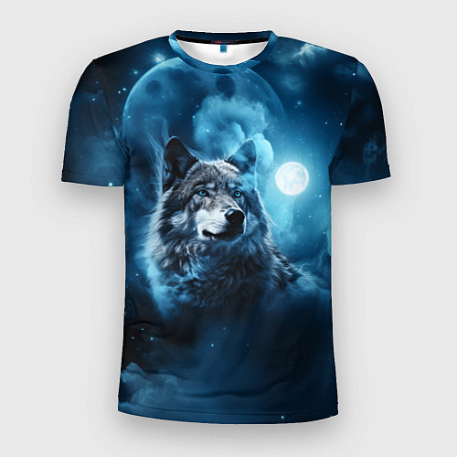 Мужская спорт-футболка Волк ночное синее небо / 3D-принт – фото 1