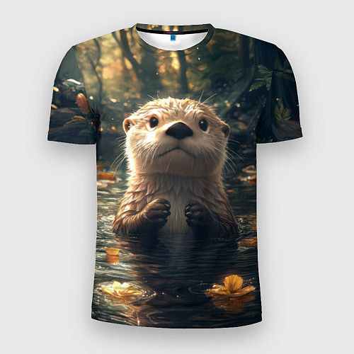 Мужская спорт-футболка Выдра в летнем пруду / 3D-принт – фото 1