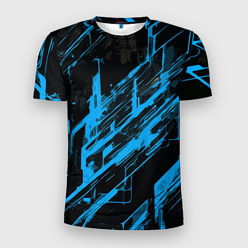 Мужская спорт-футболка Blue stripes on a black background / 3D-принт – фото 1