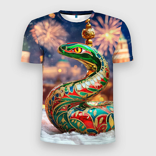 Мужская спорт-футболка Змея на фоне новогоднего кремля / 3D-принт – фото 1