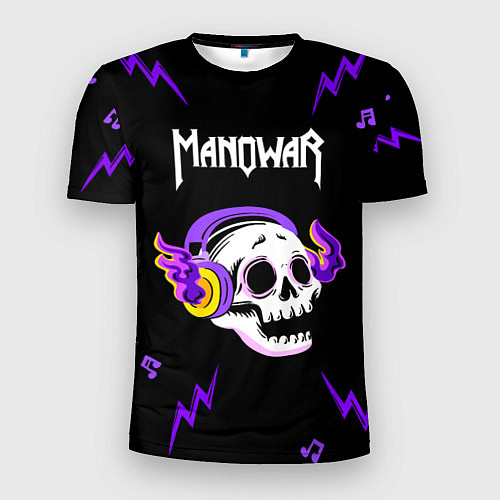 Мужская спорт-футболка Manowar неоновый череп / 3D-принт – фото 1
