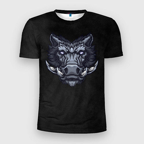 Мужская спорт-футболка Стальной дикий кабан на темном фоне / 3D-принт – фото 1