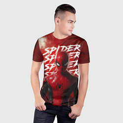 Футболка спортивная мужская Spider-man red background, цвет: 3D-принт — фото 2