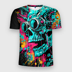 Футболка спортивная мужская Cyber skull sketch - color blots, цвет: 3D-принт