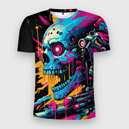 Мужская спорт-футболка Cool cyber skull - ai art / 3D-принт – фото 1