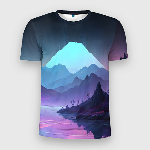 Мужская спорт-футболка Неоновая гора / 3D-принт – фото 1
