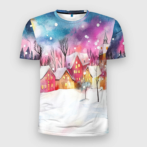 Мужская спорт-футболка Новогодний ночной дворик / 3D-принт – фото 1