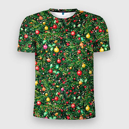 Мужская спорт-футболка Разноцветные шары на ёлке / 3D-принт – фото 1