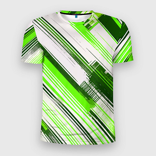 Мужская спорт-футболка Зелёные диагональные полосы на белом фоне / 3D-принт – фото 1