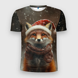 Футболка спортивная мужская Лисица в новогодней шапочке, цвет: 3D-принт