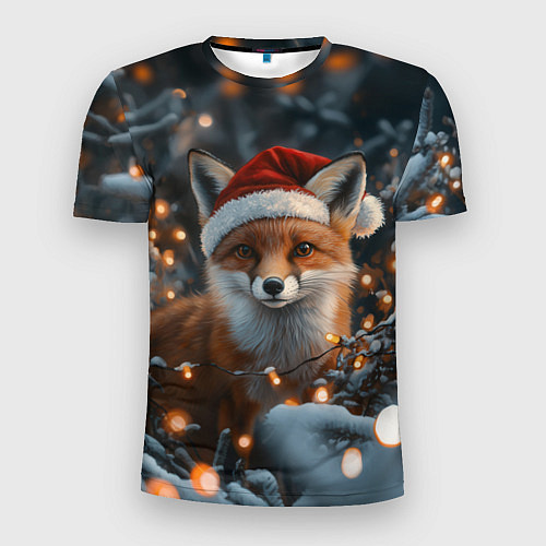 Мужская спорт-футболка Лисица и новогодняя гирлянда / 3D-принт – фото 1