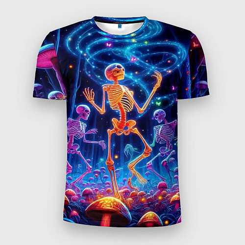 Мужская спорт-футболка Танец неоновых скелетов под грибами / 3D-принт – фото 1