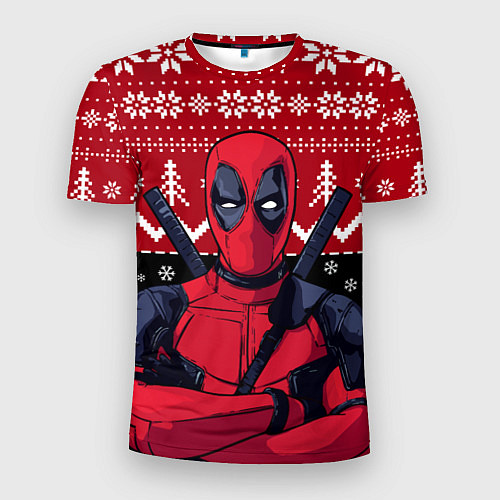 Мужская спорт-футболка Дэдпул новогодний узор / 3D-принт – фото 1