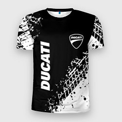 Футболка спортивная мужская Ducati - следы от шин, цвет: 3D-принт
