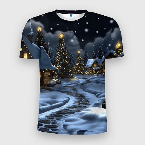 Мужская спорт-футболка Ночной новогодний город / 3D-принт – фото 1