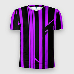 Футболка спортивная мужская Толстые фиолетовые полосы на чёрном фоне, цвет: 3D-принт