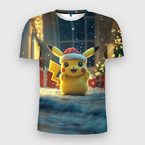 Мужская спорт-футболка Счастливый новогодний Пикачу / 3D-принт – фото 1