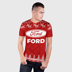 Футболка спортивная мужская Новогодний Ford с оленями, цвет: 3D-принт — фото 2