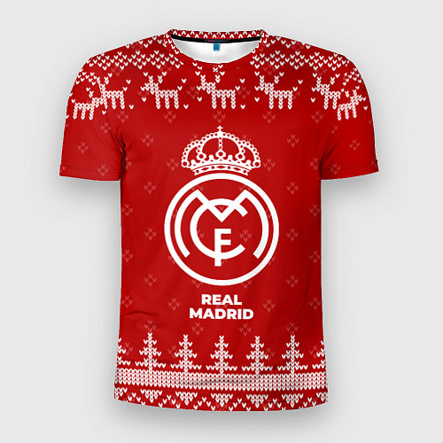 Мужская спорт-футболка Новогодний Real Madrid с оленями / 3D-принт – фото 1