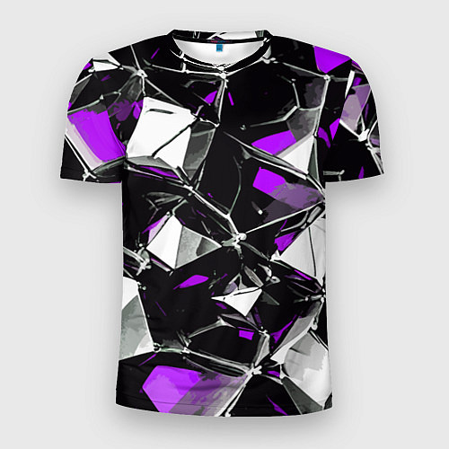 Мужская спорт-футболка Фиолетово-белый паттерн на чёрном фоне / 3D-принт – фото 1