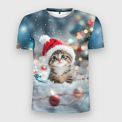 Мужская спорт-футболка Маленький котенок и елочные игрушки / 3D-принт – фото 1