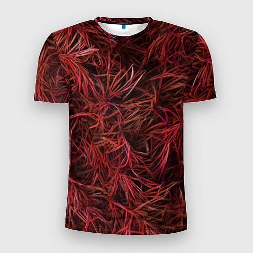 Мужская спорт-футболка Красная трава на чёрном фоне / 3D-принт – фото 1