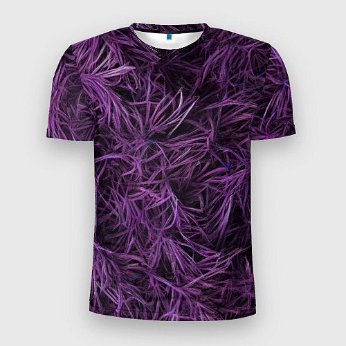 Мужская спорт-футболка Фиолетовая трава на чёрном фоне / 3D-принт – фото 1