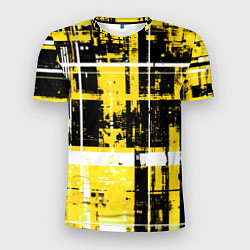 Футболка спортивная мужская Жёлто-белый гранж на чёрном фоне, цвет: 3D-принт