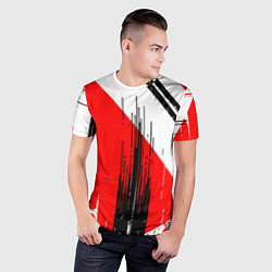 Футболка спортивная мужская Вертикальные чёрные линии на красно-белом фоне, цвет: 3D-принт — фото 2
