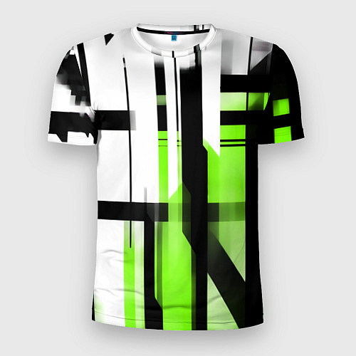 Мужская спорт-футболка Чёрно-зелёные вертикальные и горизонтальные полосы / 3D-принт – фото 1