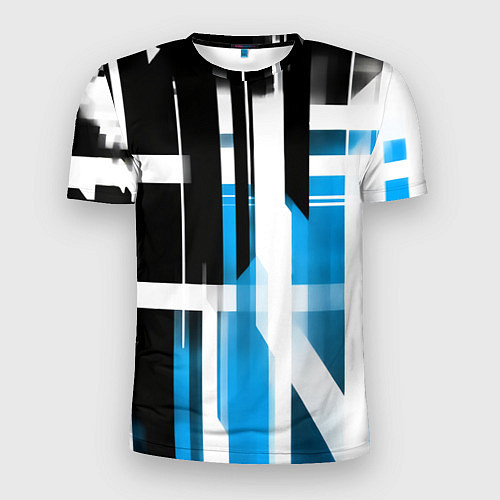 Мужская спорт-футболка Чёрно-синие вертикальные и горизонтальные полосы н / 3D-принт – фото 1