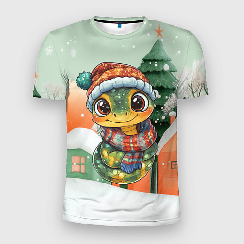 Мужская спорт-футболка Новогодняя змейка в шарфике / 3D-принт – фото 1