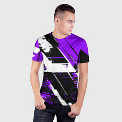 Футболка спортивная мужская Diagonal black and white stripes on a purple backg, цвет: 3D-принт — фото 2