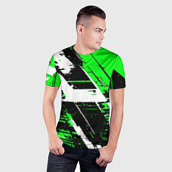 Футболка спортивная мужская Diagonal black and white stripes on a green backgr, цвет: 3D-принт — фото 2