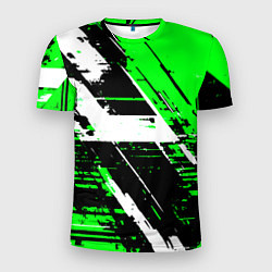 Футболка спортивная мужская Diagonal black and white stripes on a green backgr, цвет: 3D-принт