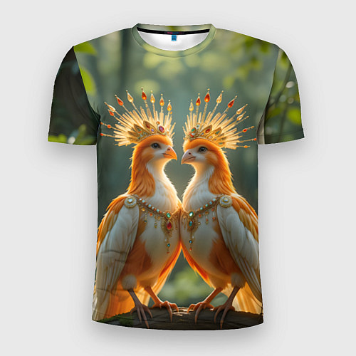Мужская спорт-футболка Влюбленные птички с коронами / 3D-принт – фото 1