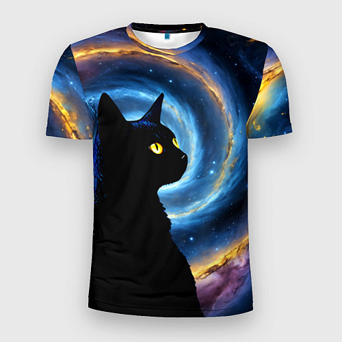 Мужская спорт-футболка Кот на фоне космоса / 3D-принт – фото 1