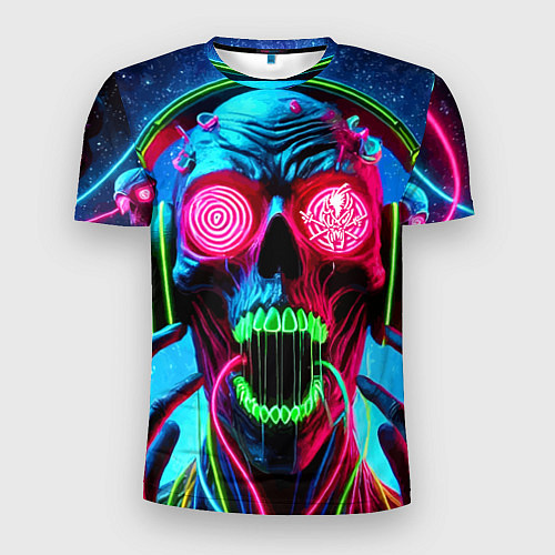 Мужская спорт-футболка Metallica - neon skull with headphones / 3D-принт – фото 1