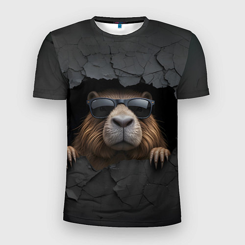 Мужская спорт-футболка Капибара в стене / 3D-принт – фото 1