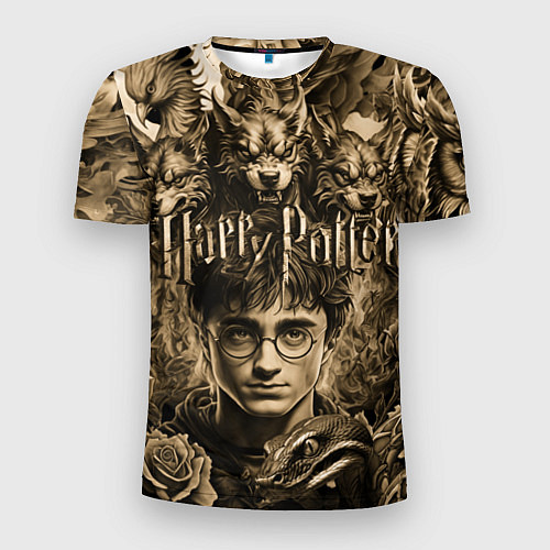 Мужская спорт-футболка Гарри Поттер и волшебные существа в стиле тату / 3D-принт – фото 1