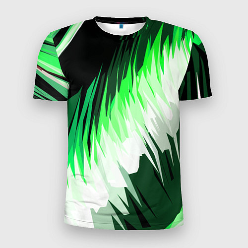 Мужская спорт-футболка Зелёно-белая абстракция на чёрном фоне / 3D-принт – фото 1