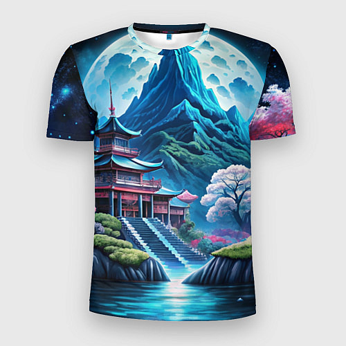 Мужская спорт-футболка Пейзаж Японии и горы / 3D-принт – фото 1