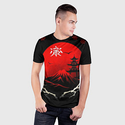 Футболка спортивная мужская Japan red black nature, цвет: 3D-принт — фото 2