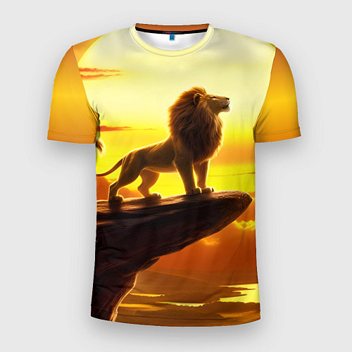 Мужская спорт-футболка Лев на закате на горе / 3D-принт – фото 1