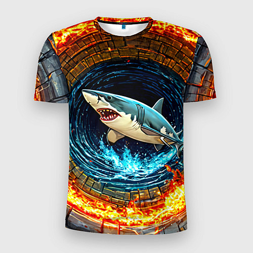 Мужская спорт-футболка Акула в огненом колодце / 3D-принт – фото 1