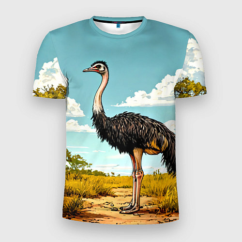 Мужская спорт-футболка Страус в природе / 3D-принт – фото 1