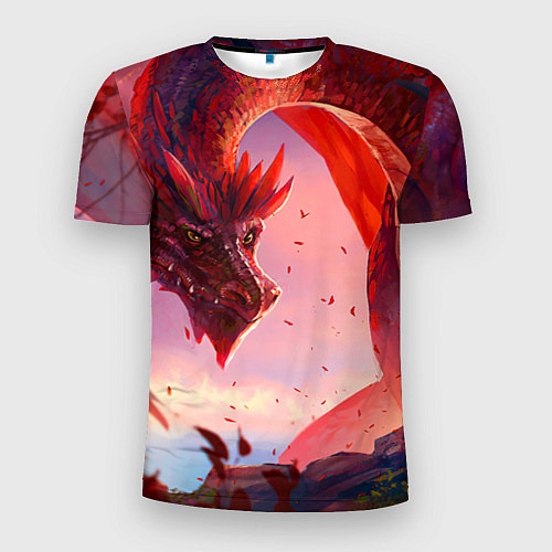 Мужская спорт-футболка Дракон красный мифический / 3D-принт – фото 1