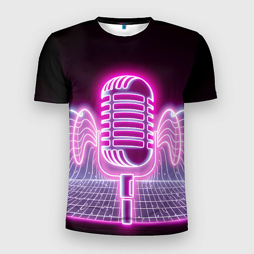 Мужская спорт-футболка Розовый неоновый микрофон / 3D-принт – фото 1