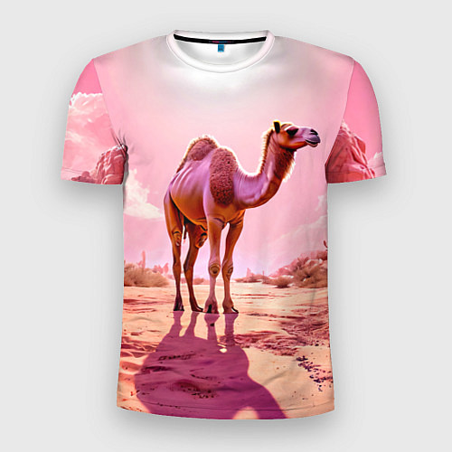 Мужская спорт-футболка Верблюд в розовой пустыне / 3D-принт – фото 1